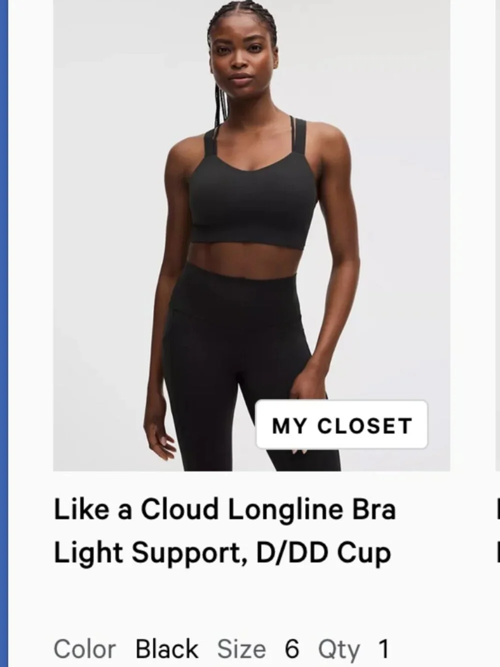 lululemon Like a Cloud Longline Bra  Light Support, D/DD Cup 6 Black